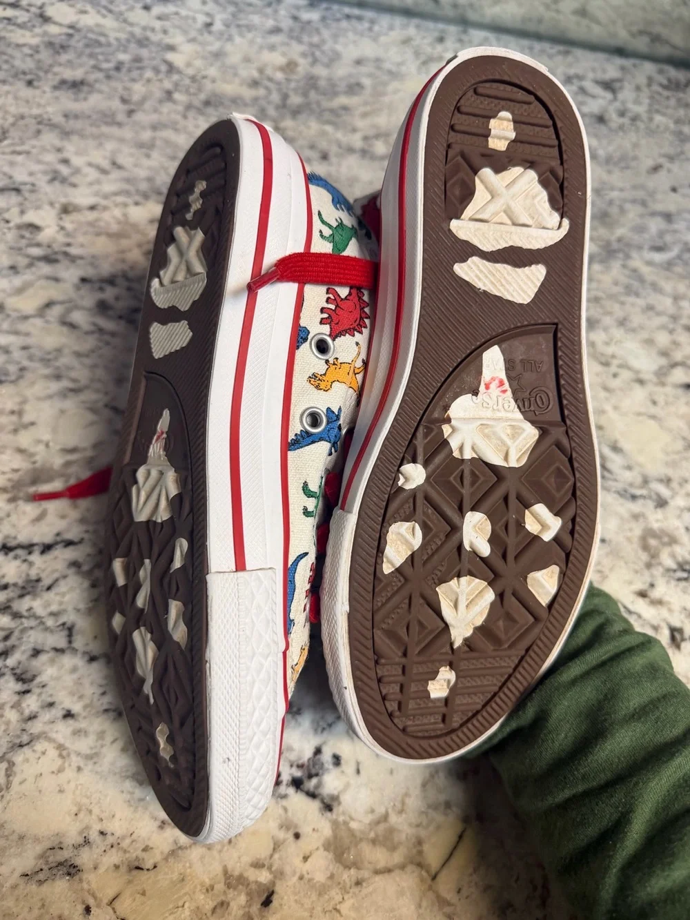 Converse Kids' High-Top Dinosaur Sneakers in White with Red Laces